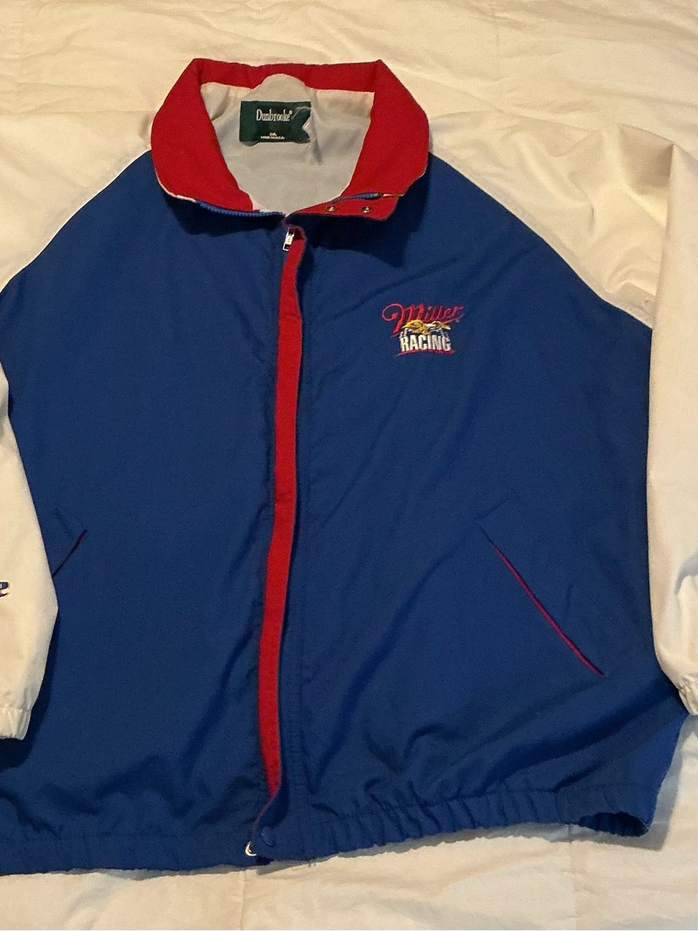 Dunbrooke 2XL Vintage Miller Racing jacket Made inUSA Red White Blue Windbreaker